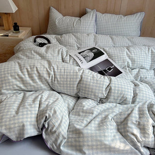 Piping Gingham Check Pattern Duvet Cover Set  Bed Cover All Season
