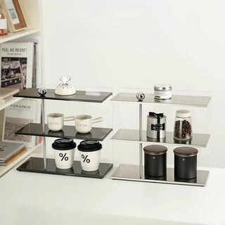 Clear Acrylic Stainless Steel Three-Tier Storage Display Rack   Cosmetic Storage Mug Rack