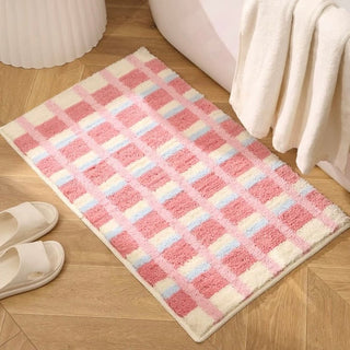 Colorful Check Absorbent Bath Mat  50 x 80 cm Door Entrance Mat Non-slip