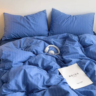 Blue and White Pinstripe Cotton Duvet Cover Set   Bed Cover  All Seasons