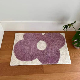 Purple Flower Motif Door Mat  50 x 80 cm