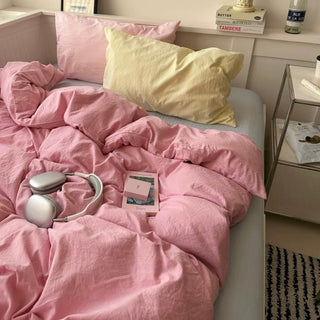 Pink Mix Color Solid Cotton Duvet Cover Set  Bed Cover All Season