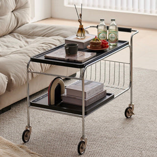 Stainless steel two-tier side table with casters storage rackin  wagon