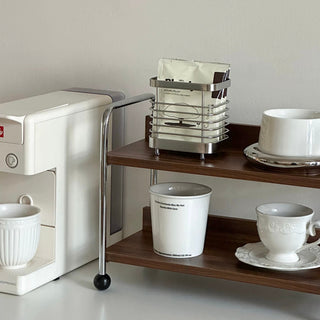 Wood x Silver Black Ball Two-Tier Display Rack Storage