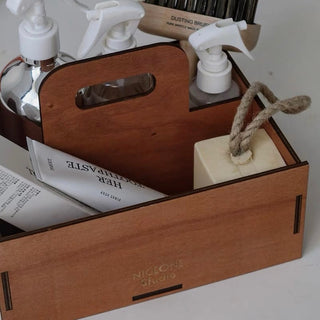 Handled Wooden Rectangular Storage Box for Cosmetics