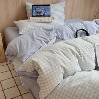 Piping Gingham Check Pattern Duvet Cover Set  Bed Cover All Season