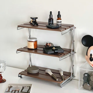 Folding Wood Three-Tier Storage Display Rack