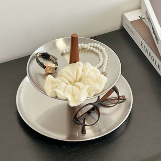 Stainless Steel Wood Two-Tier Accessory Storage Tray Display