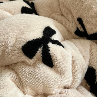 Faux Fur Black Ribbon Pattern Winter Duvet Cover Set