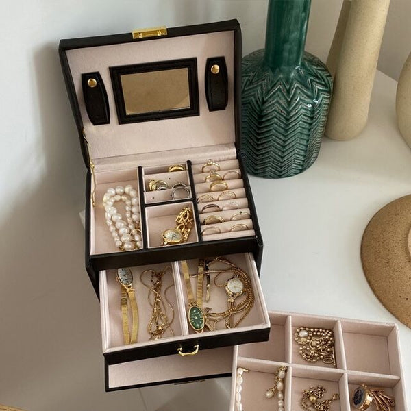 Mirrored Three-Tier Drawer Jewelry Box