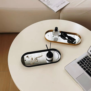 Oval-shaped mirror trayin  accessory storage