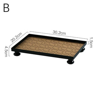 Legged Iron Frame Woven Leather Rectangular Tray