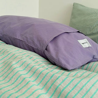 Green Purple Pin Stripe Cotton Duvet Cover Set 2 Sizes  All Seasons