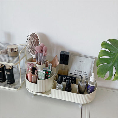 360 Degree Rotating Brush Stand with Cosmetic Storage Tray