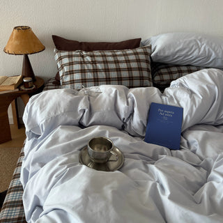 Checkered Sheets Blue Cotton Duvet Cover Set  All Seasons