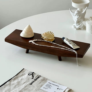 Footed Acacia Wood Long Plate Tray