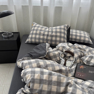 Gray Wide Check Pattern Duvet Cover Set 2 Sizes  All Seasons