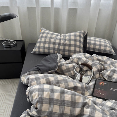Gray Wide Check Pattern Duvet Cover Set 2 Sizes  All Seasons
