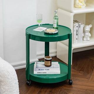 Two-tiered round side table with castersin .