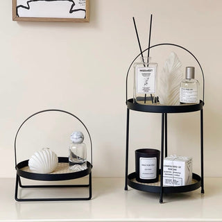 Iron Leather Two-Tier Round Tray  Storage