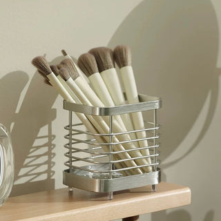 Stainless Steel Silver Square Brush Stand Pen Holder Cutlery