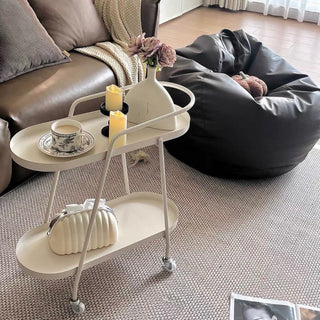 Oval-shaped storage wagon with castersin  side table