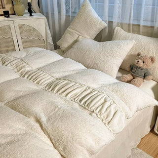 Fluffy and soft Gathered Milk Velvet Winter Duvet Cover Set Bed Cover Bedding Cover