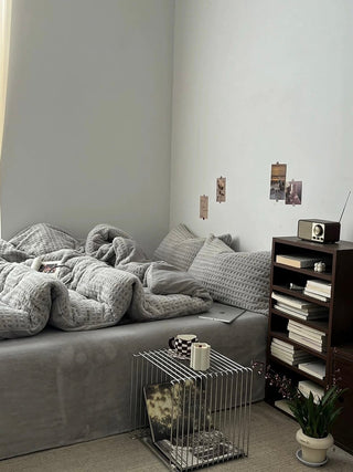 Gray Thick Milk Fleece Winter Duvet Cover Set