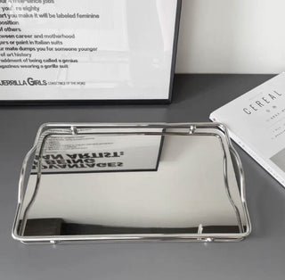 Stainless steel frame mirror tray silver for holding small items