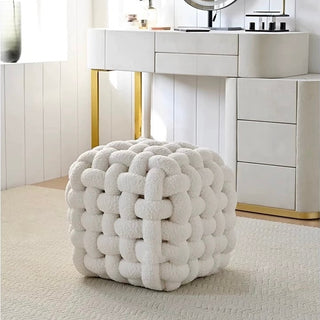 Boucle knitted stool white dresser chair ottoman
