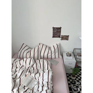 Pink Wide Stripe Duvet Cover Set