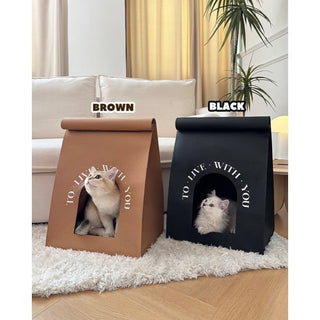 Paper bag style cat housein . Cat house scratching post foldable.