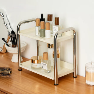 Stainless steel silver frame two-tier storage rack