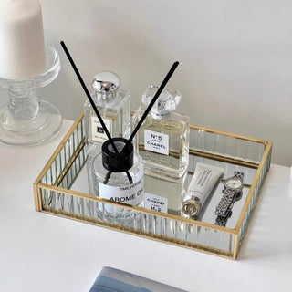 Gold Frame Rectangular Mirror Tray Cosmetic Storage