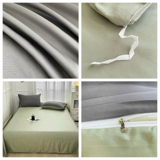 Gray Two-tone Satin Plain Duvet Cover Set  Bed Cover