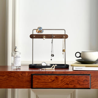Silver Frame Wood Accessory Key Stand Tray  Storage Tray for Small Items