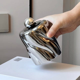 Ball-shaped Ceramic Twist Brush Stand with Lidin  Small Item Storage Box