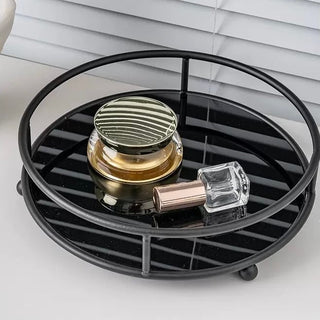 Black Iron Acrylic Round Tray Perfume Storage Cosmetic Storage Mirror Finish