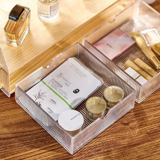 Clear x Wood Grain Cosmetic Storage Rack with Drawers