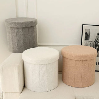 Foldable Boucle Round Storage Stool   in   Ottoman Stool Storage Storage Box