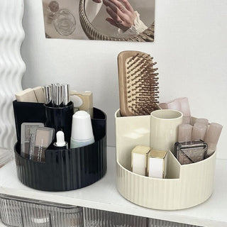 360 Degree Rotating Brush Stand with Cosmetic Storage Tray