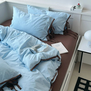 Blue Side Ribbon Solid Color Piping Duvet Cover Set 2 Sizes  Bed Cover All Seasons Year-Round