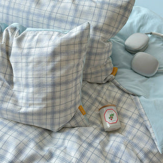 Sky blue check pattern duvet cover set 2 sizes  all season