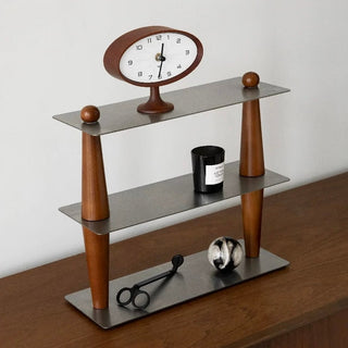 Wood Stainless Steel Three-Tier Storage Display Rack Brown
