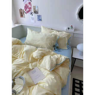 Yellow Side Ribbon Plain Piping Duvet Cover Set 2 Sizes  Bed Cover All Seasons Year-Round