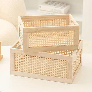 Wood Bamboo Storage Basket Set of 2 in