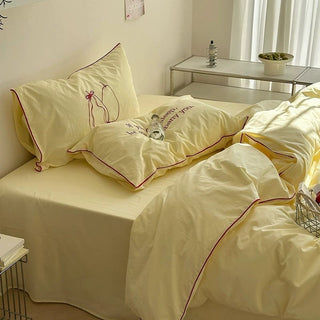 Piping Embroidery Washed Cotton Duvet Cover Set  Bed Cover
