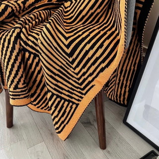 Orange Black Geometric Pattern Knit Blanket 120 x 160cm Lap Blanket