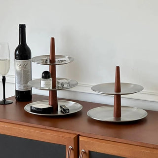 Stainless Steel Wood Three-Tier Accessory Storage Tray Display