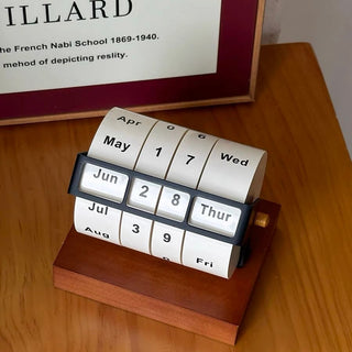 Wood Natural Rotating Perpetual Calendar Desktop Wooden Desk Calendar